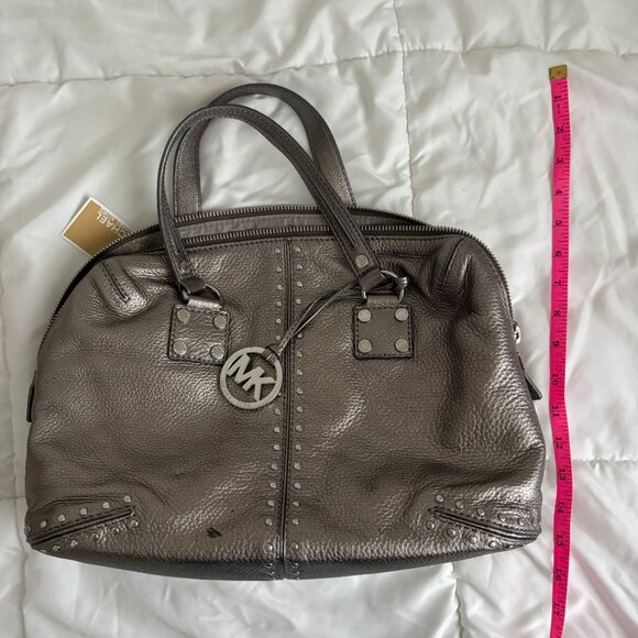 Michael Kors Leather Astor Studded Satchel Gunmetal Large Handbag - Picture 10 of 11